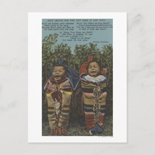 Carte Postale Jumeaux indiens en Papooses & "� pleurant" (Devant)