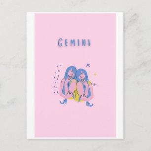 Carte Postale Jumeaux rose, zodiaque, impression signe du zodiaq