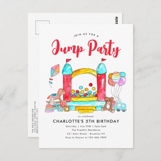 Carte Postale Jump Party Bounce House Trampoline Park Anniversai (Devant / Derrière)