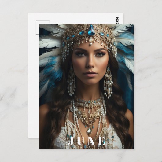 Carte Postale *~ JUNE Boho Femme ANNIVERSAIRE PERLES AP53 (Devant / Derrière)