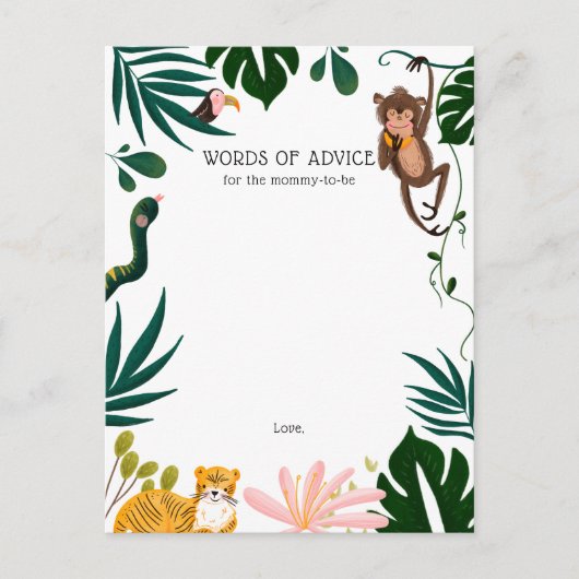 Carte Postale Jungle Baby shower Mots de conseil (Devant)