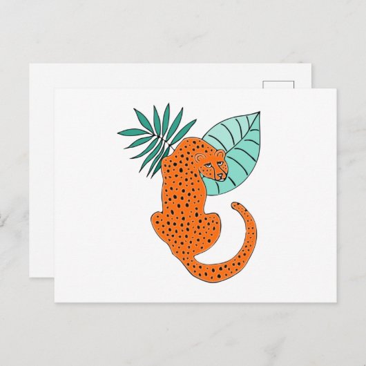Carte postale Jungle Jaguar Tropical Fern (Devant / Derrière)