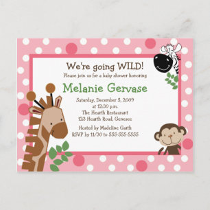 Carte Postale JUNGLE SAFARI AVENTURE ROSE Baby shower Invitation
