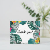 Carte Postale Jungle sauvage Feuilles Hibiscus rose jaune Fleurs (Debout devant)