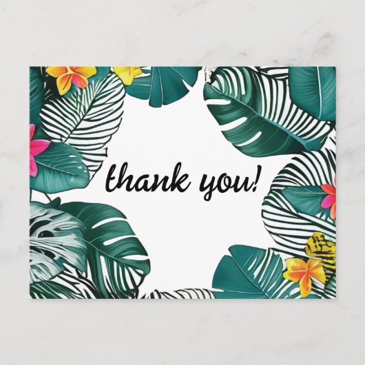 Carte Postale Jungle sauvage Feuilles Hibiscus rose jaune Fleurs (Devant)