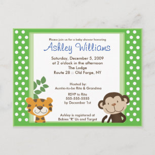 Carte Postale JUNGLE TALES PINK Baby shower Postcard Invitation