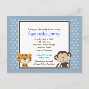 Carte Postale Jungle Tales Safari Baby shower bleu Invitation