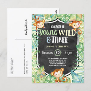 Carte Postale Jungle Young Wild et Three Birday Party