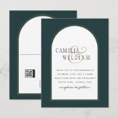 Carte Postale Juniper Green Gold Mariage moderne INVITE QR Code (Devant / Derrière)