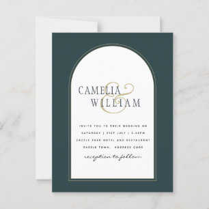 Carte Postale Juniper Green Gold Mariage moderne INVITE QR Code