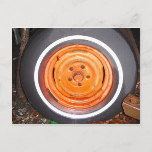 Carte Postale Junk Yard vintage Roue, orange noir et blanc
