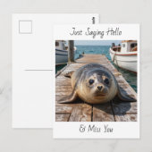Carte Postale Just Saying Hi | Keeping in Touch Cute Seal (Devant / Derrière)