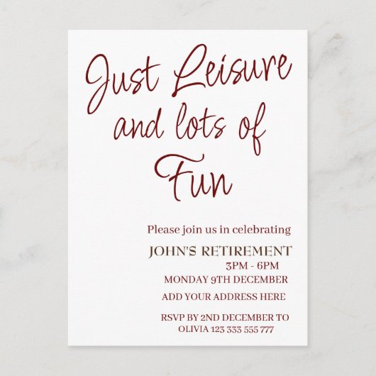 Carte Postale Juste Loisirs et beaucoup de plaisir Drôle Retrait (Devant)