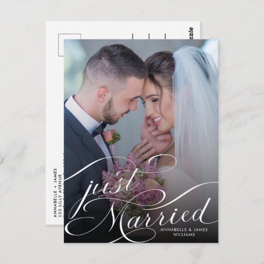 Carte Postale Juste marié Élégant Mariage photo Faire-part (Devant / Derrière)