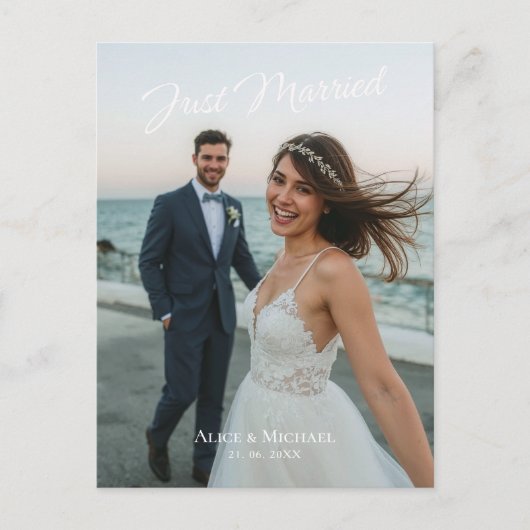 Carte Postale Juste marié Mariage moderne photo Faire-part (Devant)