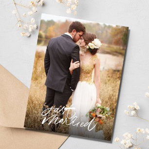 Carte Postale Juste marié Mariage photo Blank Merci