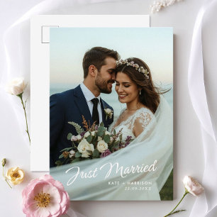 Carte Postale Juste marié Script Mariage photo Faire-part