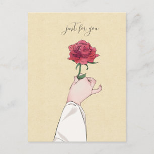 Carte Postale Juste pour vous rose rouge