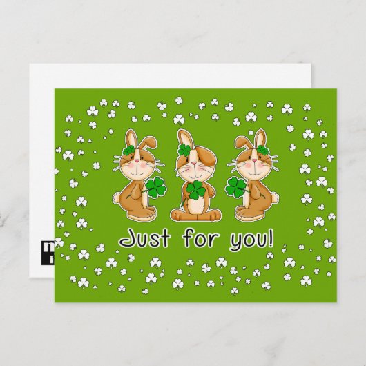 Carte Postale Juste pour vous. Sweet Bunnies St. Patrick's Day (Devant / Derrière)
