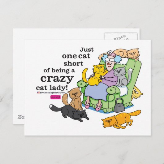 Carte Postale Juste Un Chat À Moins D'Être Une Dame Crazy Chat (Devant / Derrière)