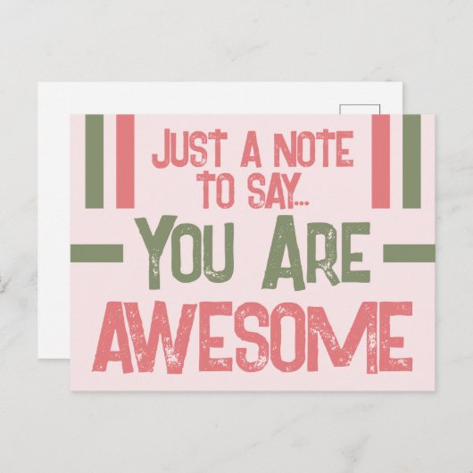 Carte Postale Juste un mot tu es formidable rose vert (Devant / Derrière)