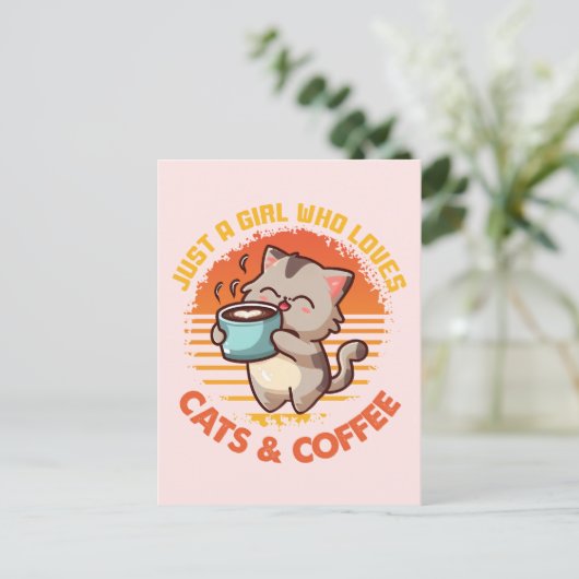 Carte Postale Juste une fille qui aime les chats et le café (Debout devant)