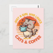 Carte Postale Juste une fille qui aime les chats et le café (Devant / Derrière)