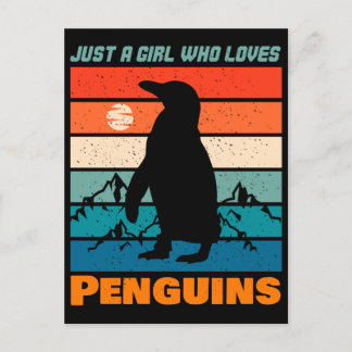 Carte Postale Juste une fille qui aime les pingouins animal rétr