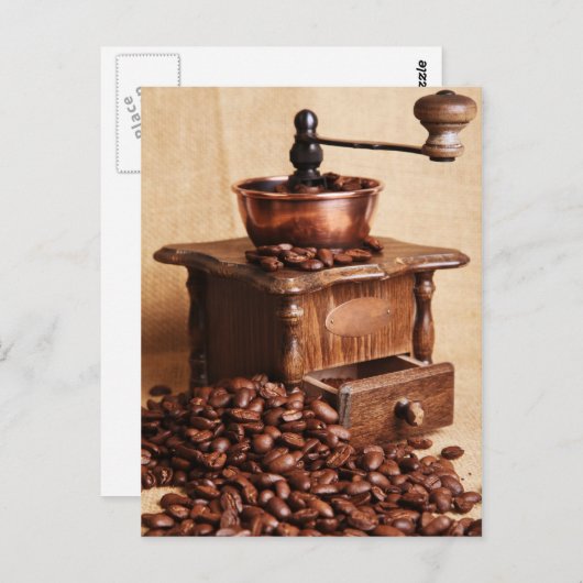 Carte Postale Kaffeebohnen Kaffeemühle (Devant / Derrière)
