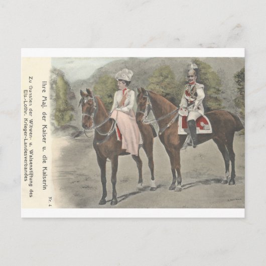 Carte Postale Kaiser Wilhelm II & impératrice sur chevaux #037SS (Devant)