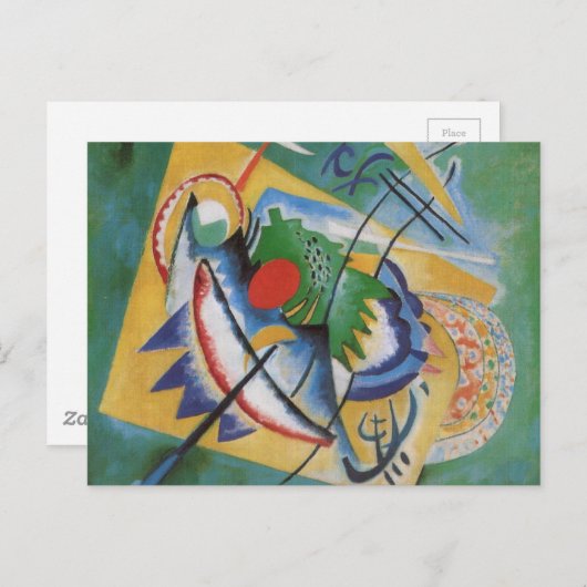 Carte Postale Kandinsky rouge ovale Abstraite oeuvre d'art vert  (Devant / Derrière)