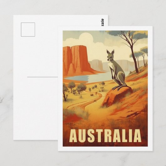 Carte Postale Kangaroo Australie célèbre Vintage voyage Place (Devant / Derrière)