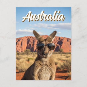 Carte Postale Kangaroo avec lunettes de soleil à Uluru Australie