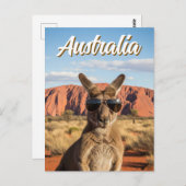 Carte Postale Kangaroo avec lunettes de soleil à Uluru Australie (Devant / Derrière)