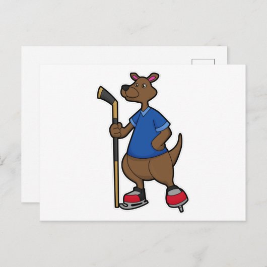 Carte Postale Kangourou au hockey sur glace avec Bâton de hockey (Devant / Derrière)