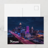 Carte Postale Kansas City Missouri Skyline Night (Devant / Derrière)