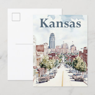 Carte Postale Kansas City Watercolor Peinture Voyage