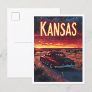 Carte Postale Kansas USA Art Vintage Illustration Voyage
