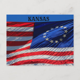 Carte Postale Kansas USA Flag closeup POST CARD.