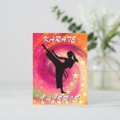 Carte Postale Karate Girl Kick Stars and Swirls Retro (Debout devant)