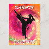 Carte Postale Karate Girl Kick Stars and Swirls Retro (Devant)