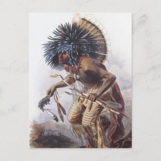 Carte Postale Karl Bodmer - Moennitarri Guerrier faisant Danse d (Devant)
