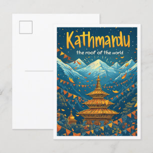 Carte Postale Kathmandu Nepal Vintage Art Illustration de voyage