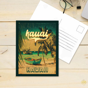 Carte Postale Kauai Beach Hawaii Palmiers rétro 60s Souvenirs