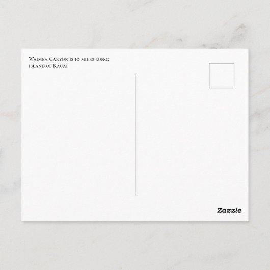 Carte Postale Kauai Hawaii (Dos)