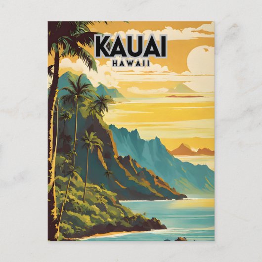 Carte Postale Kauai Hawaii Nostalgic Retro Travel Art (Devant)