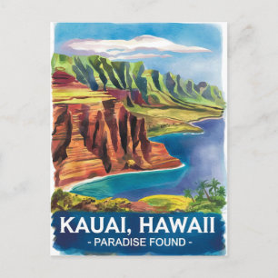 Carte Postale Kauai Hawaii Paradise Trouvé Aquarelle Peinture