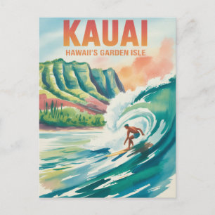 Carte Postale Kauai Surf aquarelle