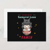 Carte Postale Kawaii a honoré Samurai chat manger Ramen (Devant / Derrière)