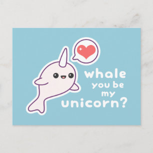 Carte Postale Kawaii Albino Narwhal
